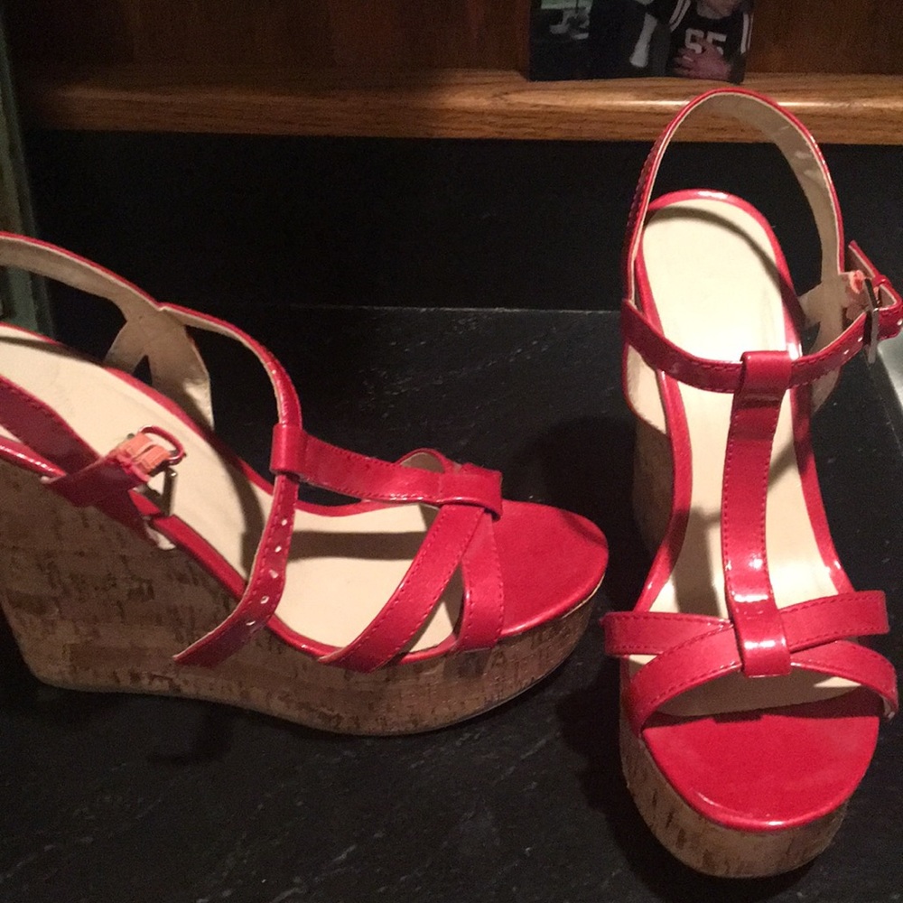 Red Strappy Wedge